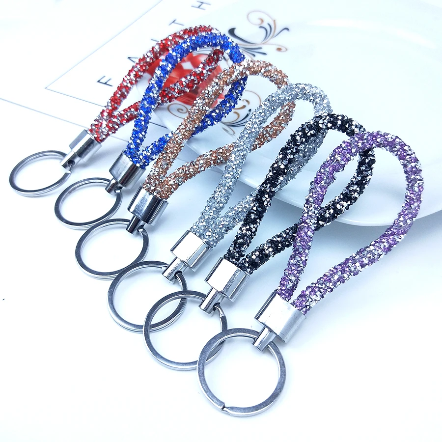 Farebné cukrovinky Farby šumivé krištáľové kožené lano Keychain pre páry pre ženy Men Dievča
