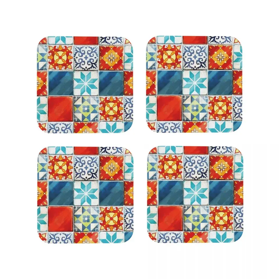 Farebné dlaždice AzuleJos z Azul Board Gam Coasters kuchynské prestieranie šálky kávových rohoží pre dekoráciu domácich stolových podložiek sada 4