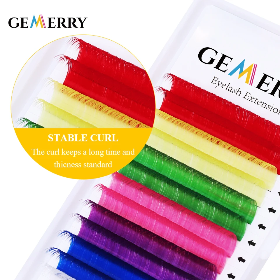 Farebné individuálne predlžovanie mihalníkov Zelená červená červená ružová modrá faux Mink Mink Rainbow Classic Rika