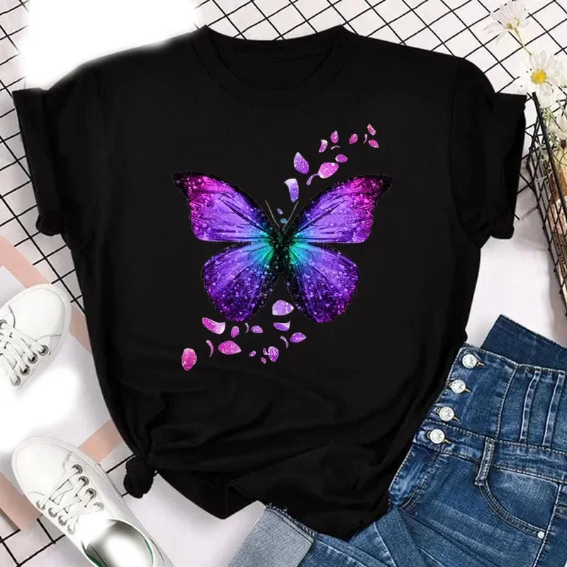Farebné motýľové bavlnené tričká Tlačené muži Dámske ležérne krátke rukávy Tričko s nadmerne veľkým unisexom harajuku unisex Tops Tops oblečenie
