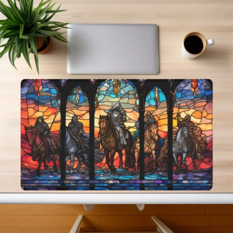 Farebné sklenené rytierske stoly Mat Mtg Playmat TCG Gaming Mat Lorcana Gift pre hráča farebné fantasy umelecké kancelárske príslušenstvo