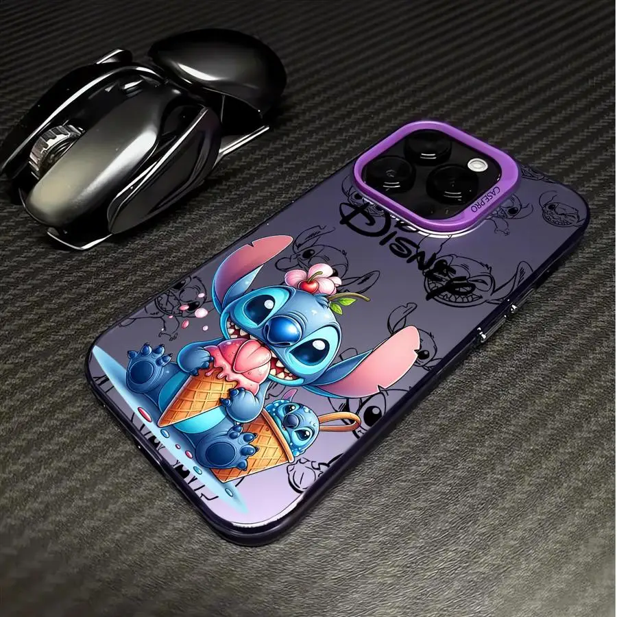 Farebné strieborné puzdro pre Apple iPhone 11 13 15 16 Pro Max 14 plus 12 Silikónový telefón kryt Shockproof Funda Disney Lovely Stitch