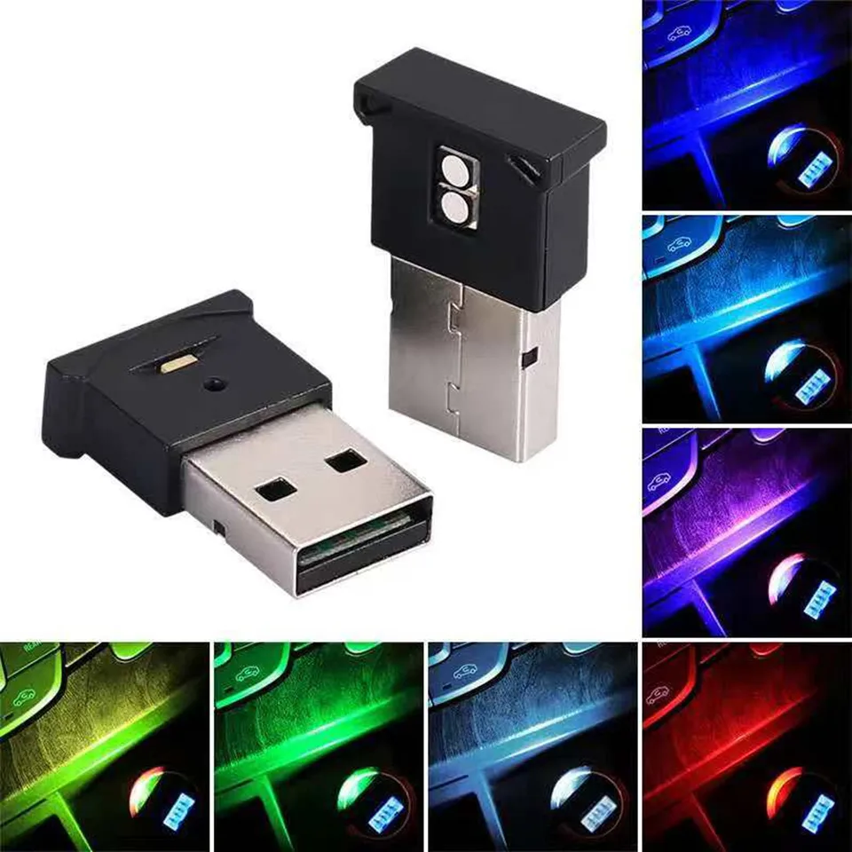 Farebné USB LED auto svetlo automatické interiérové ​​atmosféru Light Light Lamp Núdzové osvetlenie PC automatické mini ľahké auto príslušenstvo
