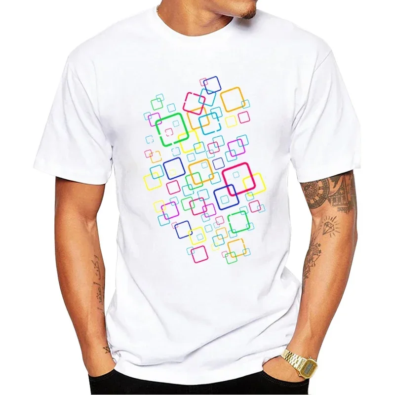 Farebné štvorce tlačené tričká Hipster Tops krátke rukávy Funny Tee Teehub módne umenia dizajn Men Grafické tričká