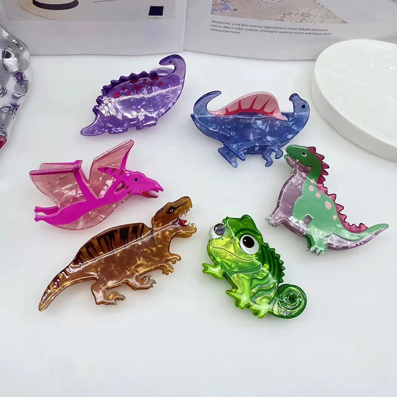 Farebný dinosaurus vlasové pazúry vtipné chameleónové krabie klip na vlasy roztomilý klip octanovej pazúry vlasové doplnky pre ženy dievčatá