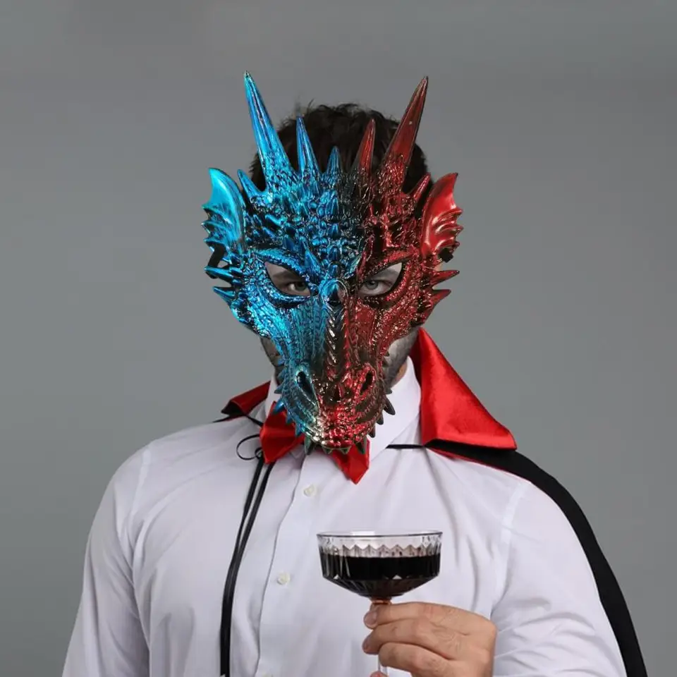 Farebný drak hlava hlavy strany Dragon Face Guard Farebný 3D Dragon Head Face Guard pre pódium Performance Cosplay Party Supplies