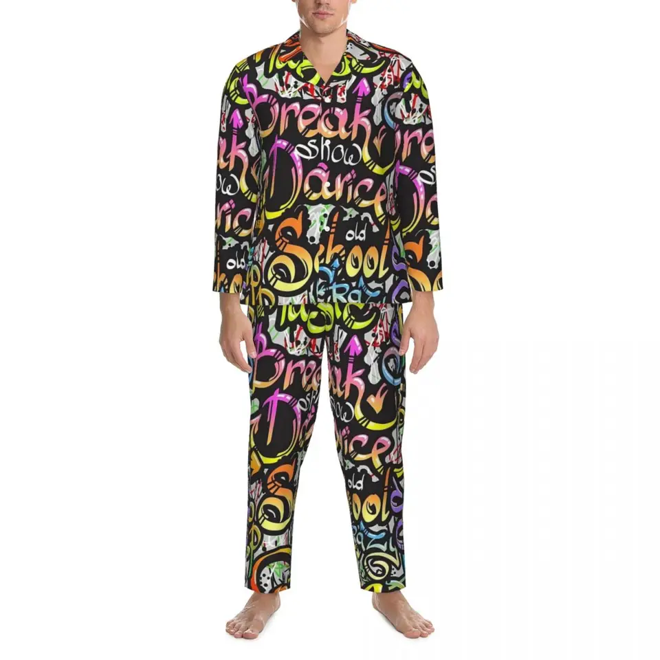 Farebný graffiti štýl dizajn pyžamy set jar kawaii izba spánok