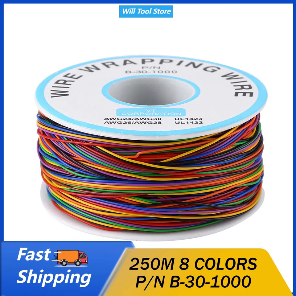 Farebný P/NB - 30-1000 250M 8 -Wire Farebný izolácia obalovanie meďnatého kábla Medený kábel elektrický kábel obalovací drôt