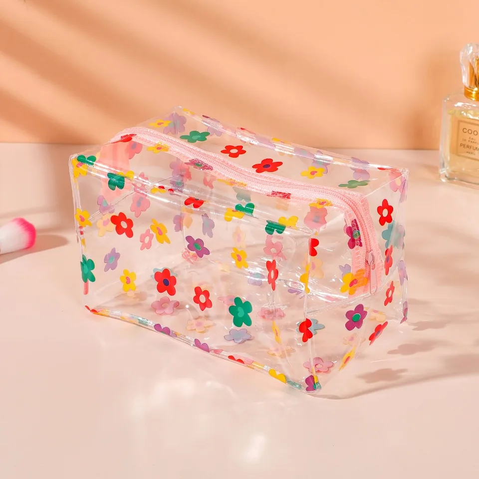 Farebný potlačený make -up vrecko Priehľadný vodotesný skladovací vrecko Prenosná veľká kapacita dievčat Storage Cestovná taška
