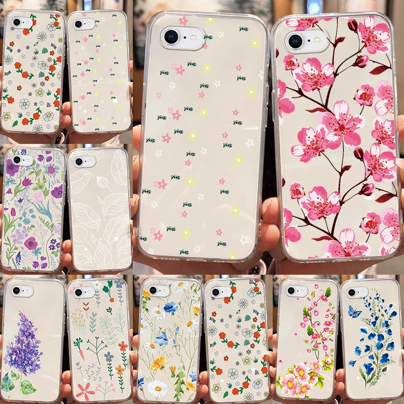 Farebný puzdro pre kvetinové telefónne pre iPhone 7 6 8 plus 11 12 14 15 16 plus Pro Max 12 13 Mini 6s xr xs Max SE 2020 2022 5G Clear Cover
