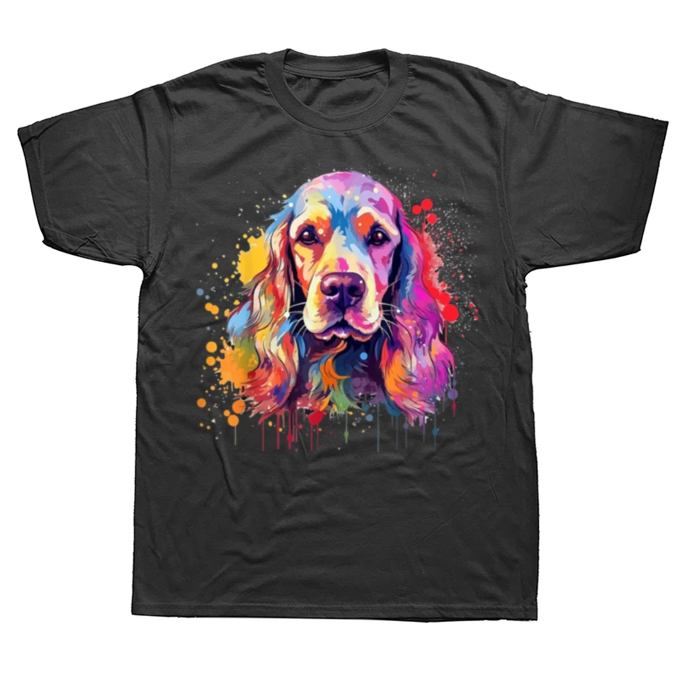 Farebný splash art koker španiel spaniel psie tričko grafické tričká Men Men Men Men Men Men Men Men Men Men Men Men Men Men Men Men oblečenie tee topy okrúhly krk s krátkym rukávom tričko Camisetas