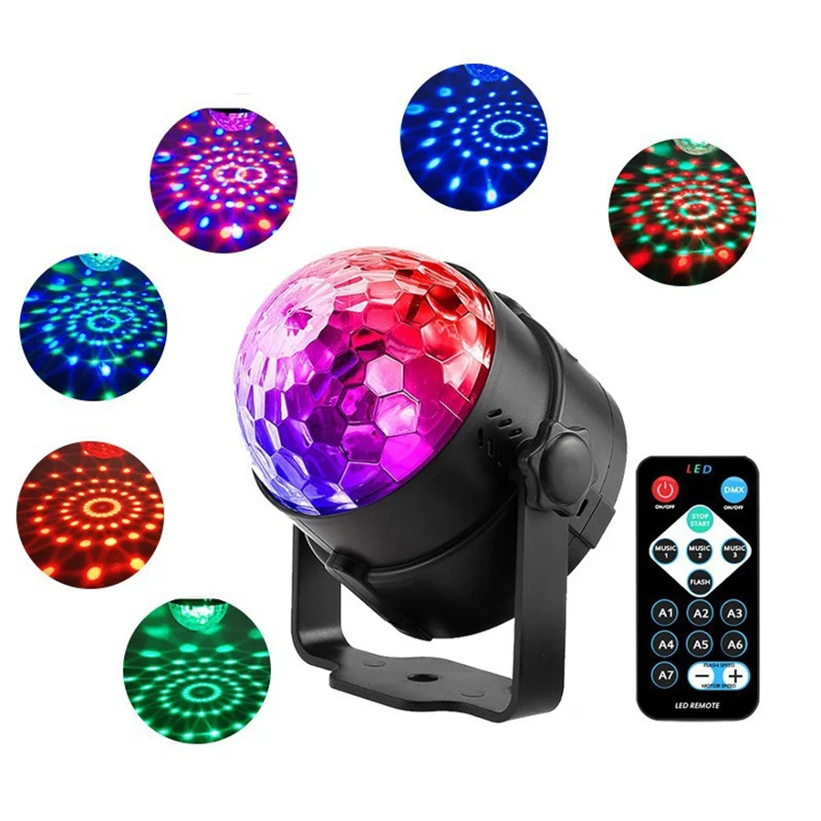 Farebný zvuk aktivovaný rotujúci disco guľový pódium laser projektor nočné ľahké vianočné večierky svadba KTV LED lampa darčeky