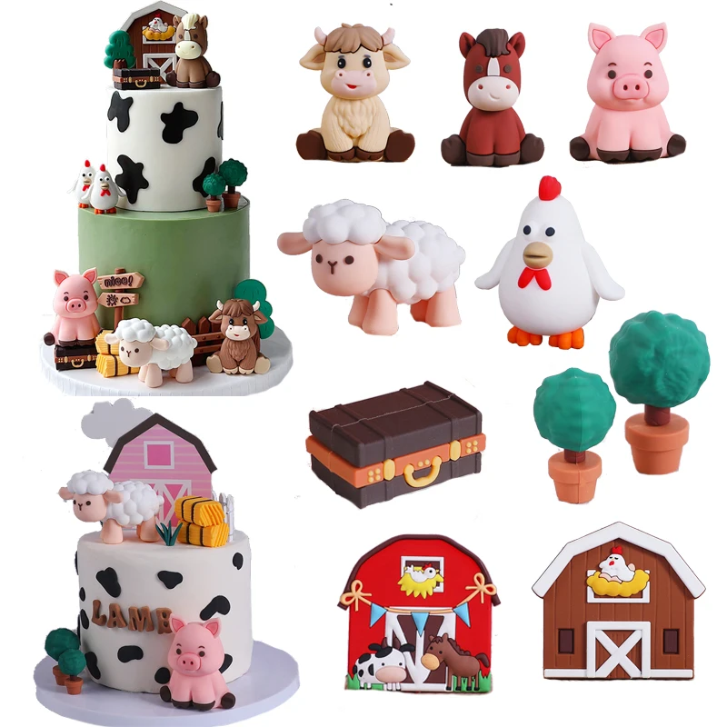 Farm Animal Cake Topper s jakmi poníky ovce Piglets Piglet Chickens Farm Greenhouse pre deti jeden rok starý 1. narodeninová oslava dekor
