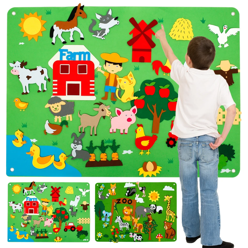 Farm Animal Felt Board Set Set Ranské detstvo Výučba Interaktívna výučba hier vyučovanie plsti výučba hračiek Darčeky pre deti