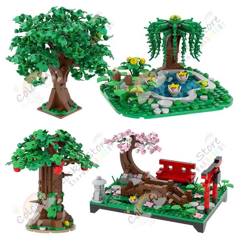 Farmová scéna MOC Budúcka Kreatívne zelený strom jablkový strom japonský bonsai krajinný model montážny hračky pre deti