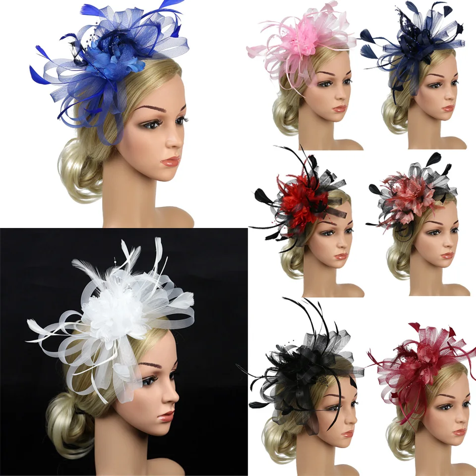 Fascinator klobúk čela čelo perie piene sieť sieťový klobúk vintage klobúky hlavy burlesque kvet derby klobúk s klipovými vlasovými pásikmi
