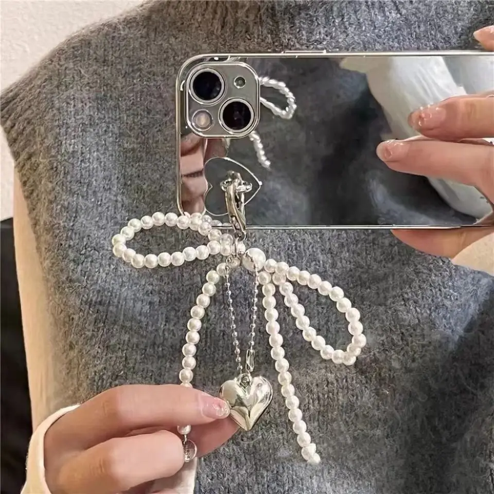 Fashiom biely bowknot srdiečko Keychain Telefón reťaz Dám