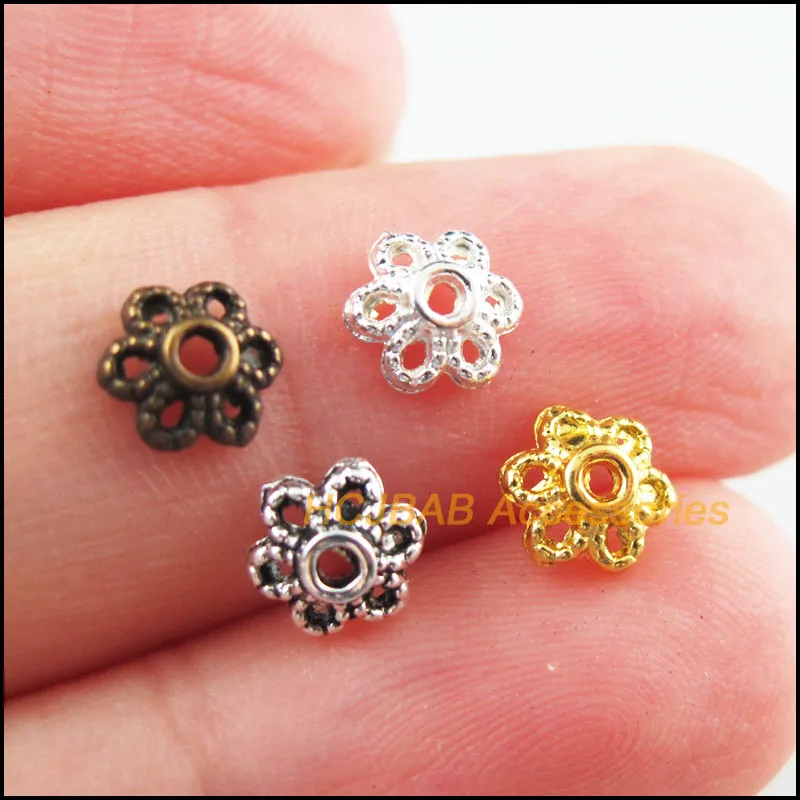 Fashion 200ks retro tibetský strieborný bronzový zlatý strieborný farebný kvetina koncové korálky Kúzla 6 mm