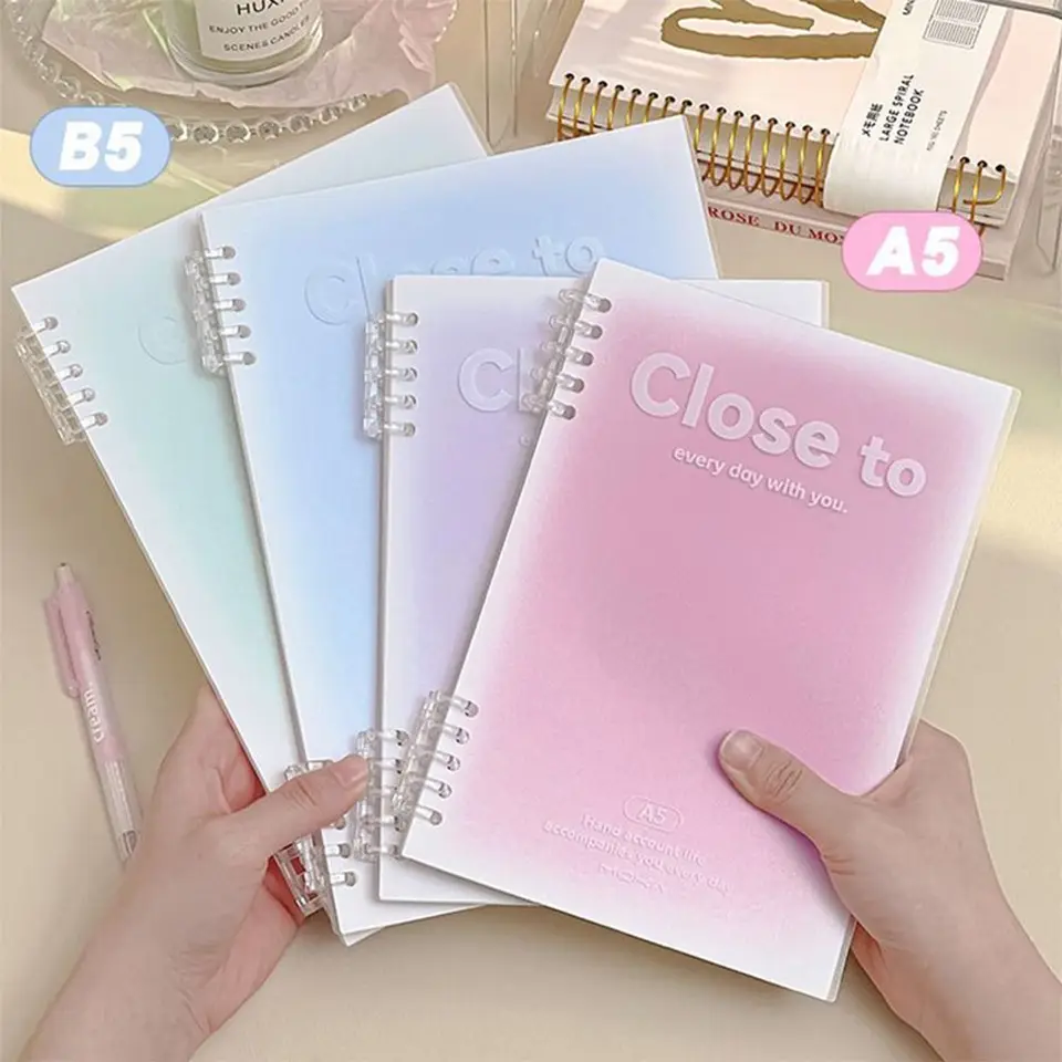 Fashion A5/B5 Loose Leaf Notebook Horizontálna čiara Gradient Color Ring Ring Binder Notepad Ruck Book School Office Supplies