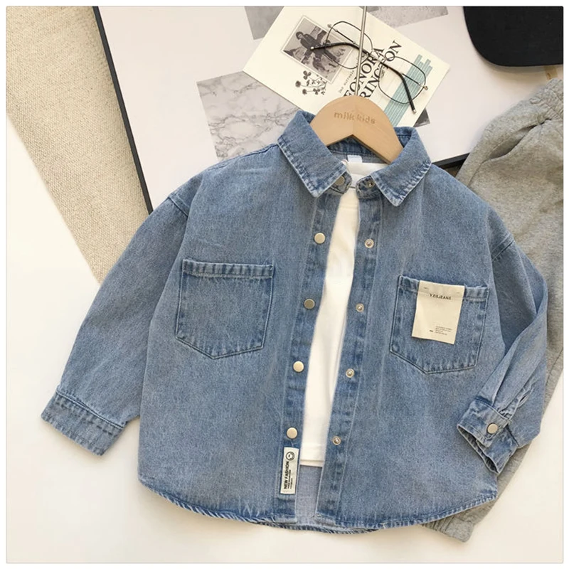 Fashion Boys modré džínsové košele s dlhým rukávom
