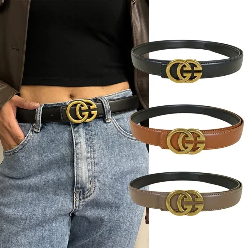 Fashion GG Cowhide Real Leather Belt for Women Luxury Desiner Unisex Pánsky opasok Elegantný opaskový pás Žena džínsy