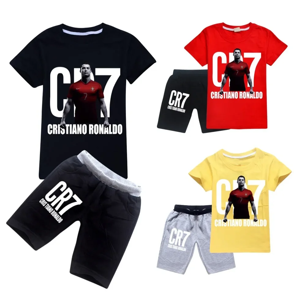 Fashion letné deti detské chlapci karikatúra Ronaldo Star Football oblečenie sady detských postáv s krátkym rukávom tričko s 2ks súpravy
