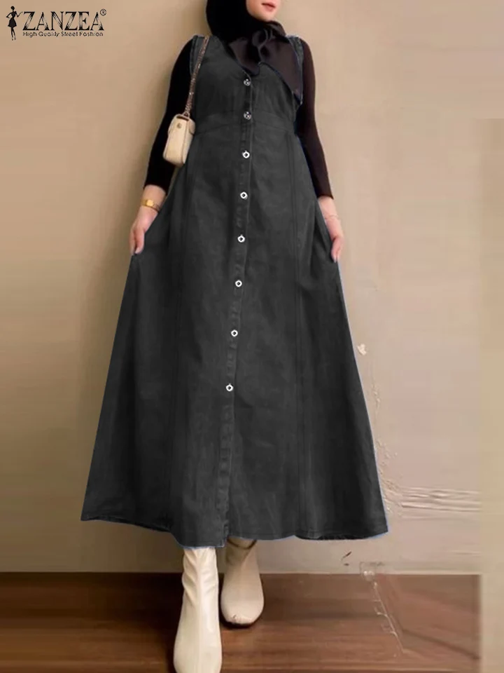 Fashion leto v krk bez rukávov bez rukávov zanzea dámske oblečenie moslimské abaya iziamické oblečenie Solid džínsové modré vesty