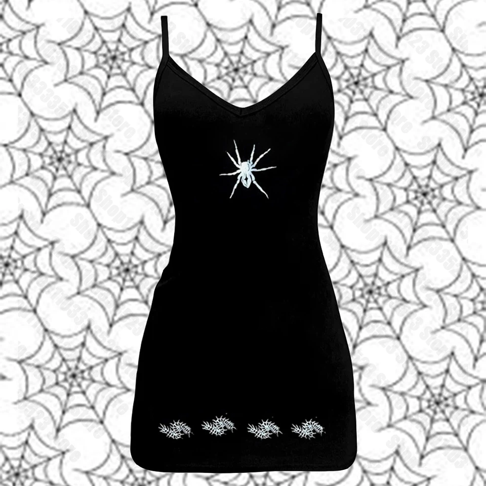 Fashion leto y2k štýl gotické čierne čierne mini šaty Ženy Punk Streetwear šaty bez rukávov harajuku šaty emo dievčatá 2000s
