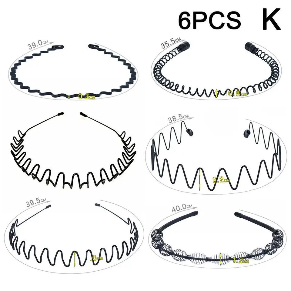 Fashion Metal Hair Band pre mužov unisex čierne čierne vlnité vlasy Hoop Band Sports Headband Hairband Hairband Darce Darčeky