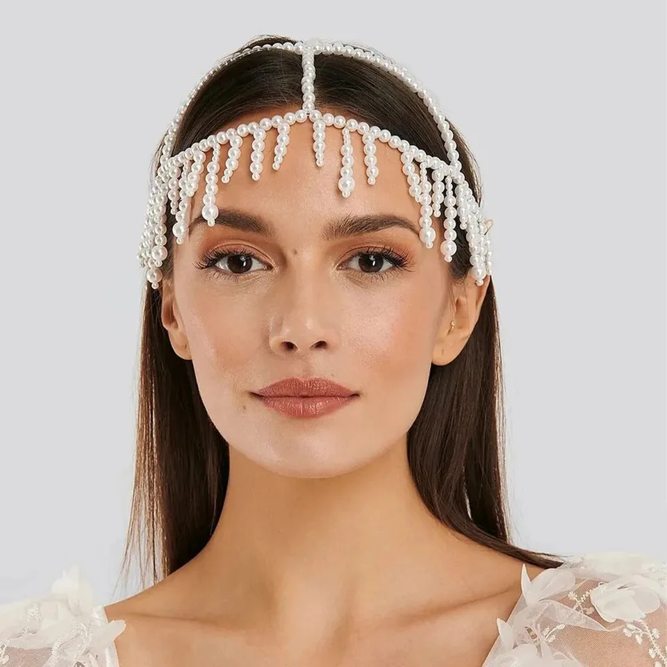 Fashion Perl Fringe Cherak kryštálová čiapka hlava retiazka Roaring 20s Great Gatsby Tassel Hair Accessories for Art Deco diel darček