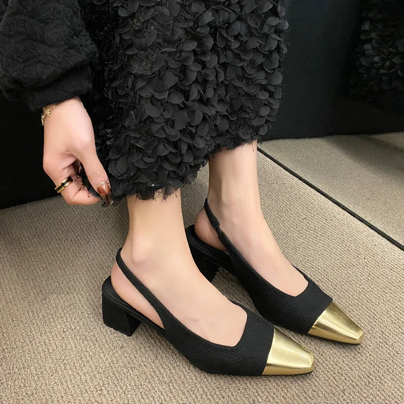 Fashion Square Toe Slingbacks Dámske topánky 2023 Nové sandále päty pre ženy silné podpätky vysoké podpätky topánky pre ženy
