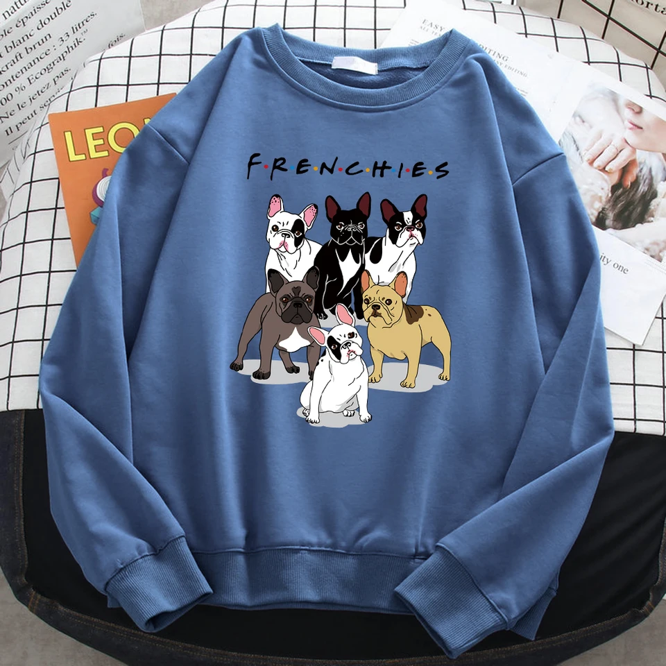 Fashion Street Women Women Pullover Frenchies jazvečkový mops mops mops tlače mikina Pohodlná fleecová mikina uvoľnená teplé ženské športové oblečenie