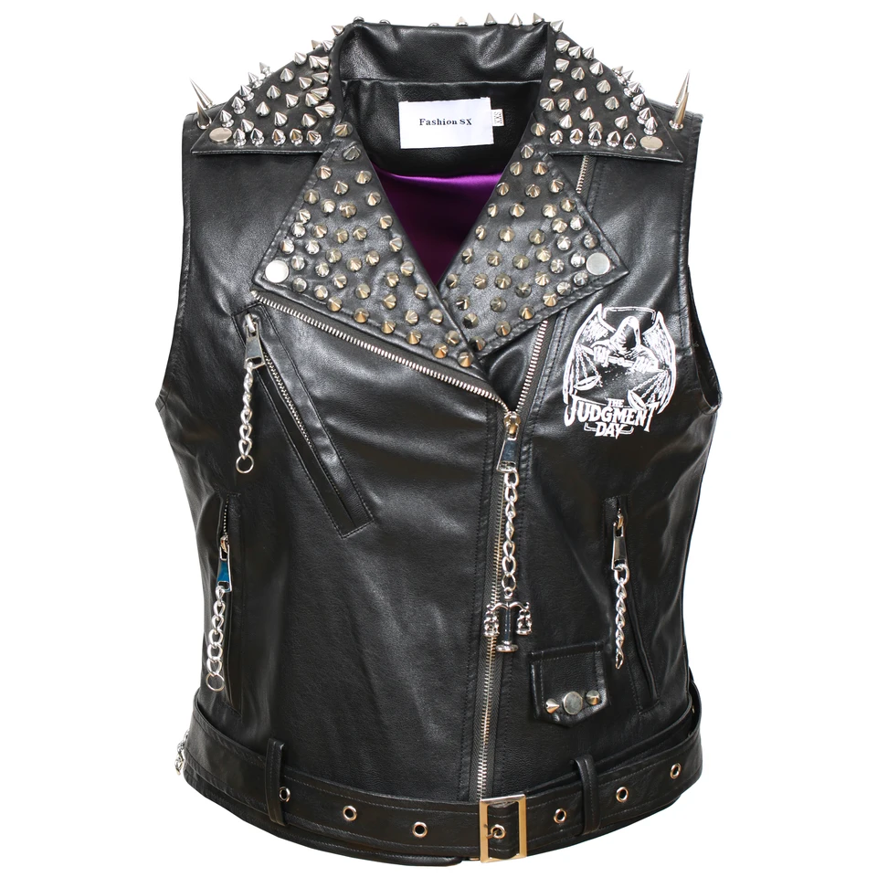 Fashion SX Pánska syntetická kožená čierna vesta, Rivet Rock Motorcycle Club tlačená vesta