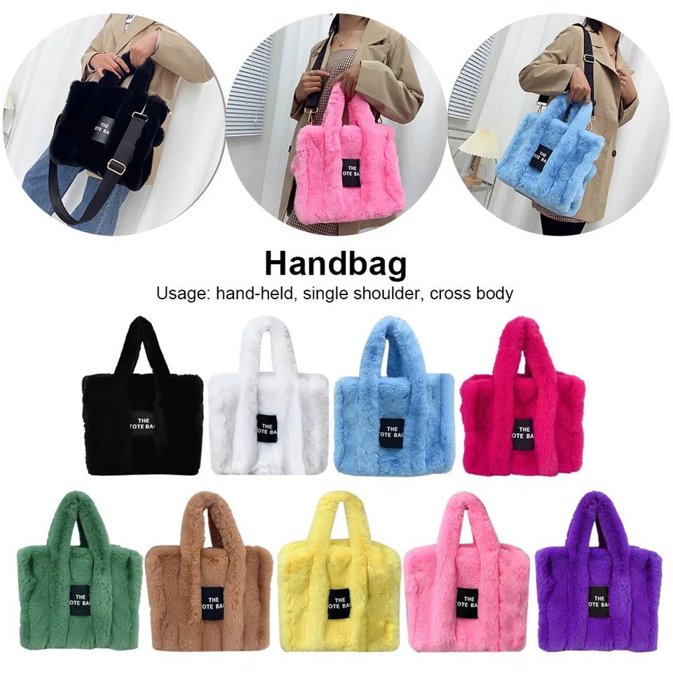 Fashion Tote Messenger Bag Jeseň zimné ramenné kabelky Mäkký plyšový dizajnér Dámy dievčenské kupujúce kabelky na cestovanie