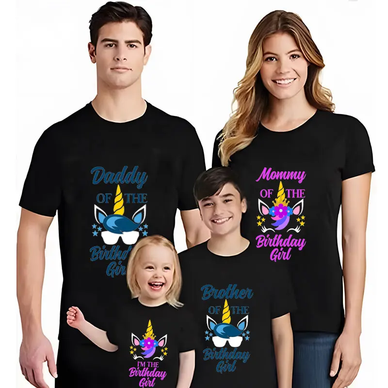 Fashion Unicorn zodpovedajúce rodinné tričká pre dievčatá narodeninové oslavy, grafické tričká pre mamu, otec a deti s krátkym rukávom