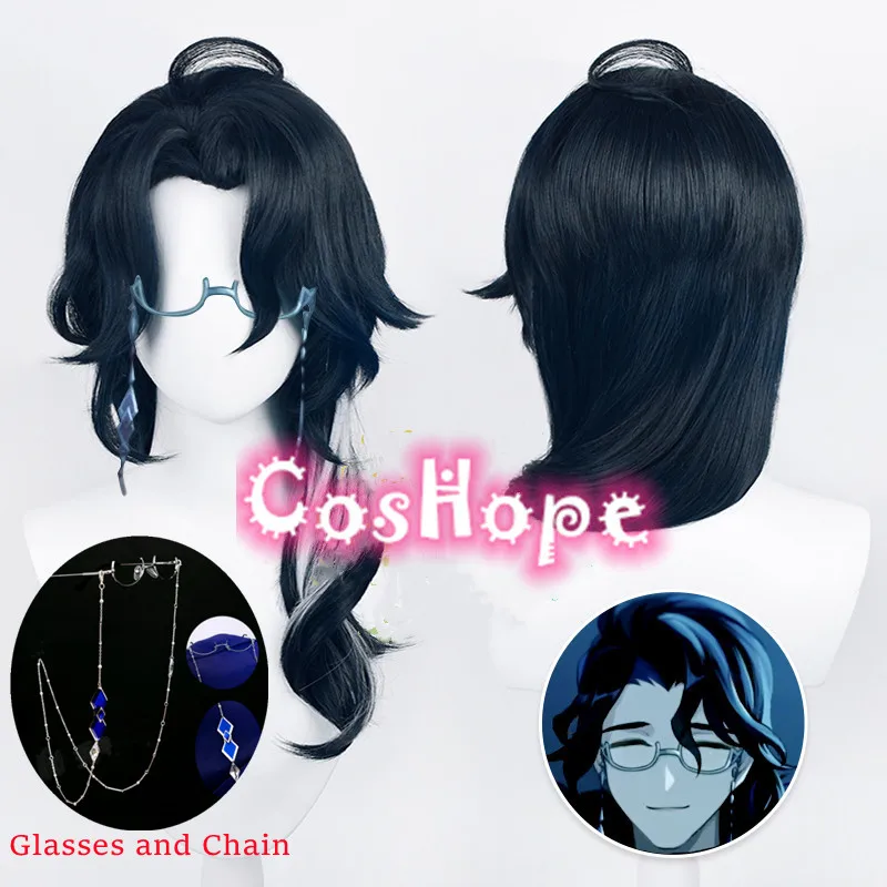 Fatui cosplay pantalony cosplay parochňa parochňa modrá čierna biela parochňa cosplay anime cosplay parochne parochne odolné voči tepelne syntetické parochne