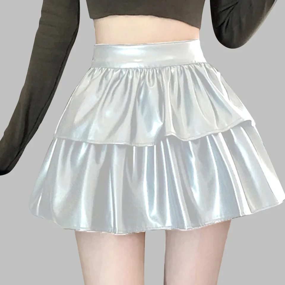 Faux kožená sukňa pre ženy s vysokým pásom skladané plus veľkosť mini sukne sexy pu a korčuliarka sukňa ležérna večierka Mini sukňa