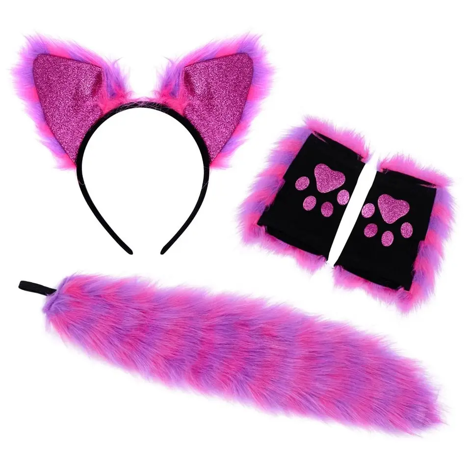 Faux kožušina Cat Wolf Fox Kostým doplnky Festival Party Masquerade vianočné rukavice uší a chvosty