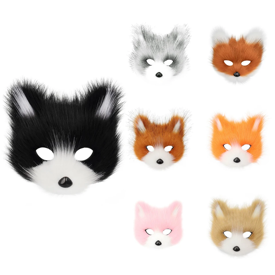 Faux kožušina Fox Mask Furry Half Face Animal Cat Mask Halloween Cosplay Party kostým