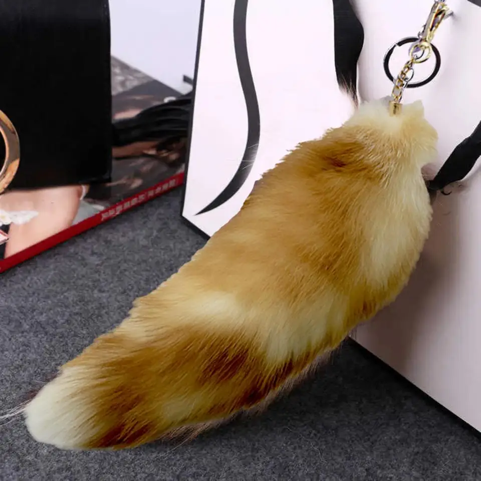 Faux zvierací chvost Keychain Našpichúľaný faux kožušina Kľúčenka pre kľúče kľúča s kabátmi chvosty reťaz retiazky Klávesové kľúče kľúče kľúče kľúča kúzlo 40 cm
