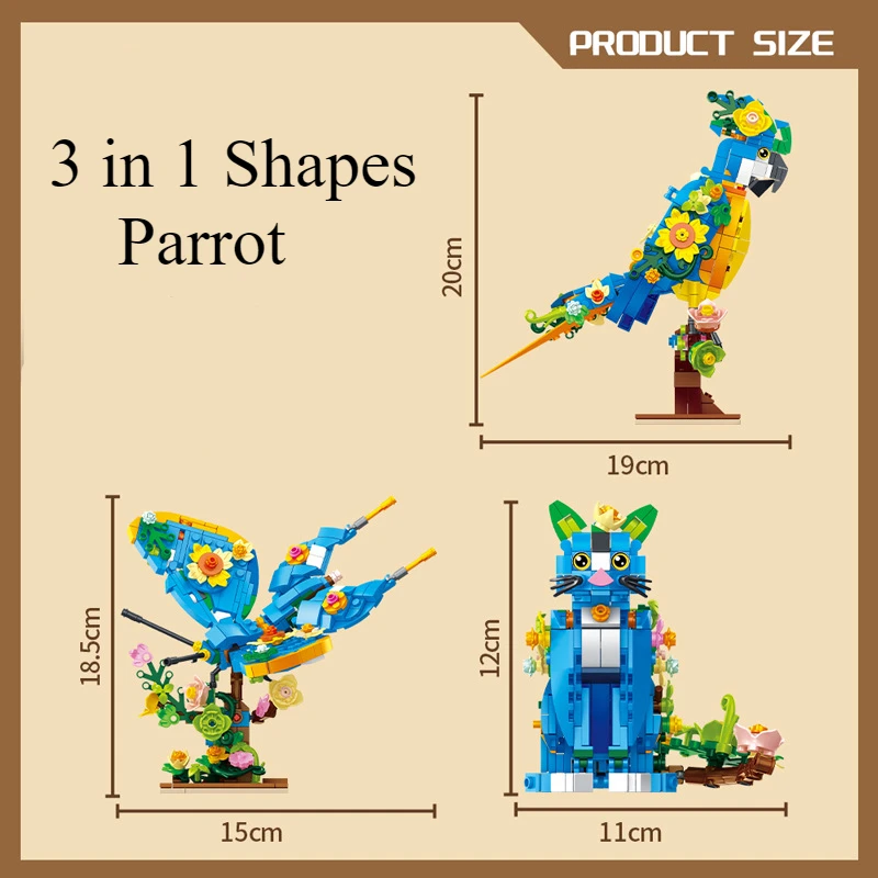 FC 3 v 1 T-Rex Dinosaurus Staveb Building Hračky hračky mačiatka Parrot Bird Model Jurass T-Rex Park Mini tehly hračky pre deti chlapcov darček