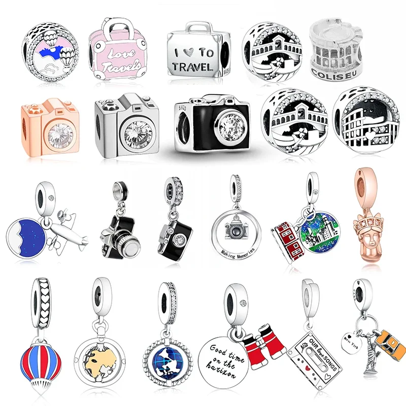 FC Jewelry Fit Original Charm náramok 925 Sterling Silver Suitcase Camera Cesta po celom koráli pre výrobu žien Berloque 2022