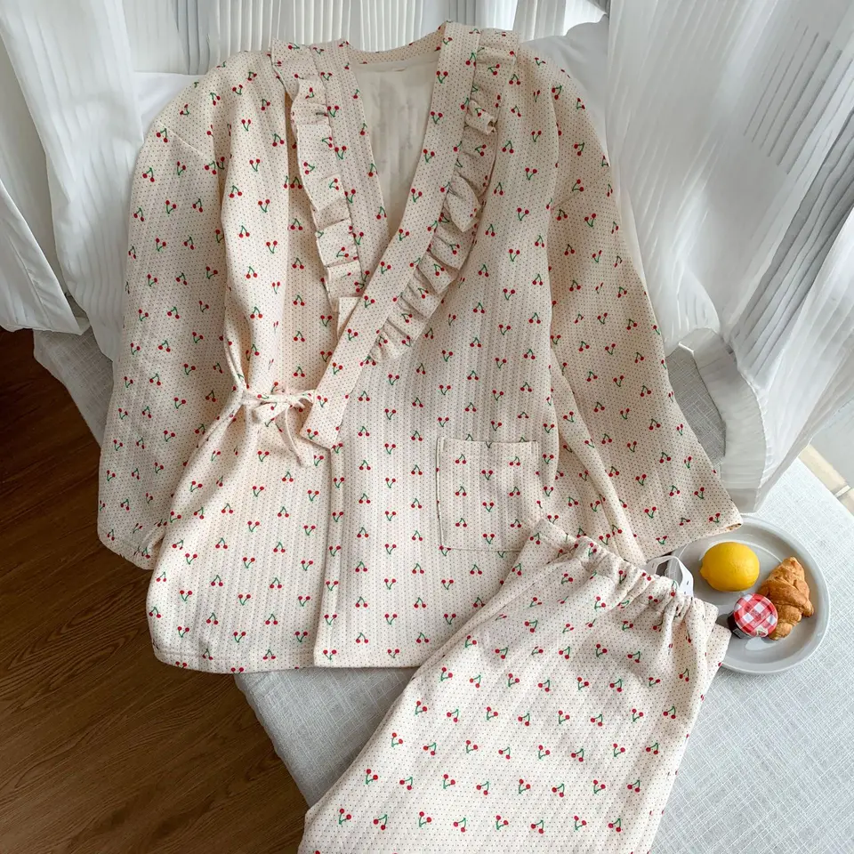 FDFKLAK 2PCS Set materské pyžamy ošetrovateľské pyžamy pre ženy Jeseň Tlač bavlní