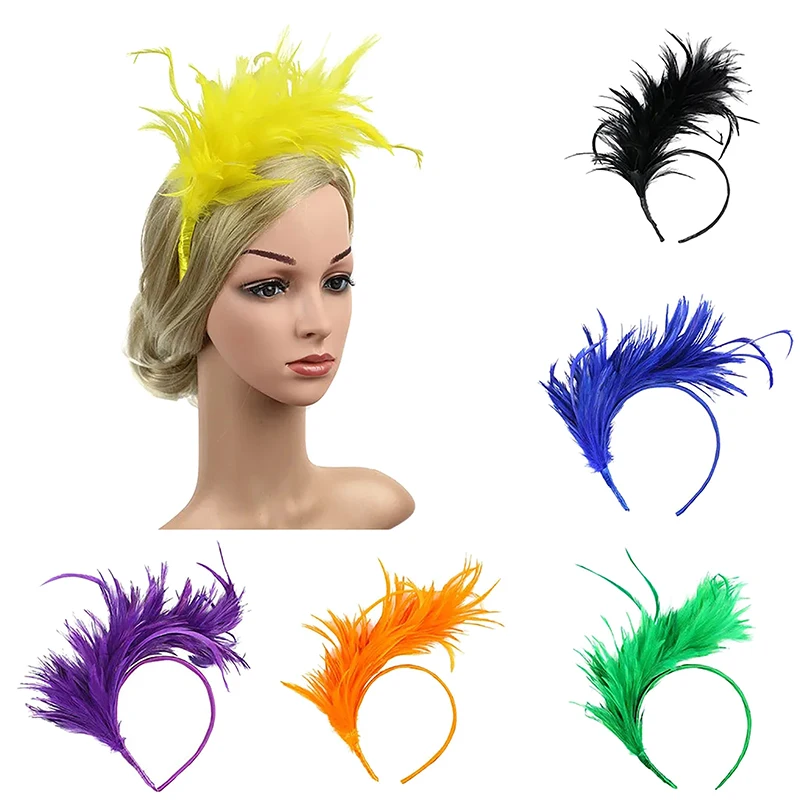 Feather Headband 1920s Mardi Gras Flapper Chev Burlesque s perím