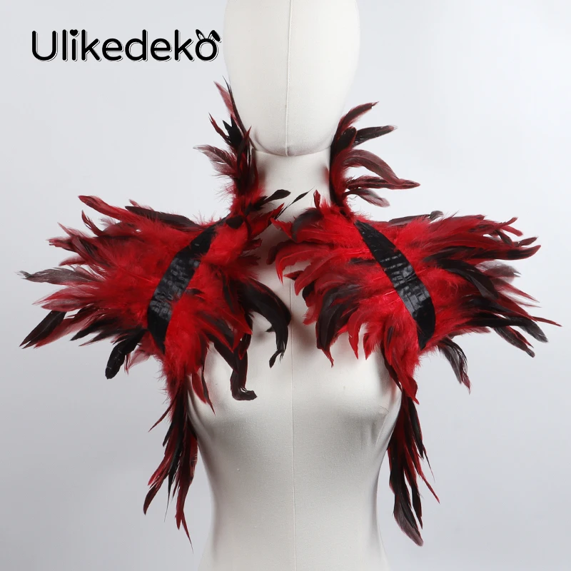Feather Shawl Ramero Cape Gothic Clothes Dámske pódium Showgirl Dance Halloween Party Cosplay Accessories Feather Falošný golier