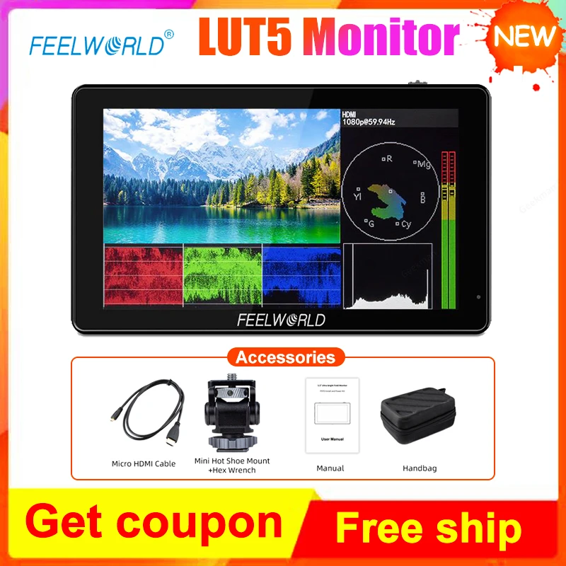 Feelworld LUT5 4K 3D LUT Touch Screen DSLR Field Monitor 5,5 palca 3000Nit na fotoaparáte Monitor HDMI Panel IPS Panel IPS vs LUT 7S