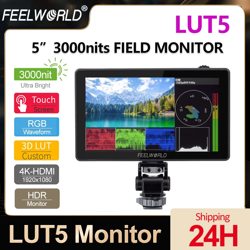 Feelworld LUT5 5,5 palca 3000NIT 4K Monitor dotykovej obrazovky 3D LUT HDR 1920x1080 Monitor poľa fotoaparátu s externým napájaním F970