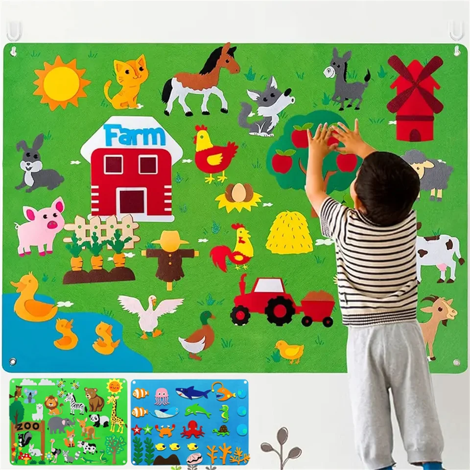 Felt Board Story Set Montessori Ocean Farm Animal Family Interaktívne predškolské vzdelávanie včasné vzdelávanie Hračky pre batoľatá