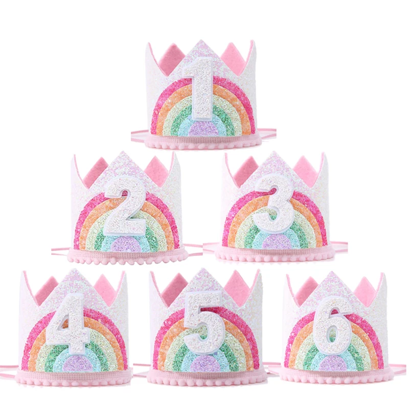 Felt Rainbow Crown Girl Birthday Party čelenka 1. 2. 2. narodeninové oslavy dekorácie Detské klobúky Detská sprcha Unicorn Party