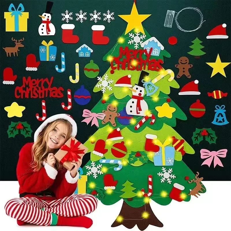 Feltro Árvore de Natal Para Crianças, Árvore de Natal DIY, prezent De Papai Noel, Feliz Natal Decorração, Feliz Ano Novo 2024,